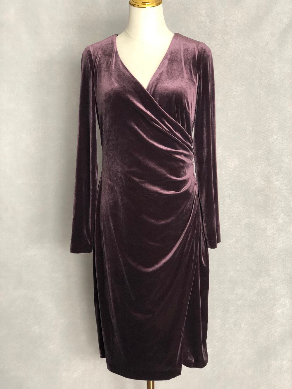Lauren Ralph Lauren Faux Wrap Dress Women's Size 8 Velvet Purple (Flaw) NEW